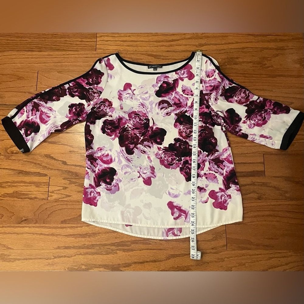 Adrianna‎ Papell Purple Floral 3/4 Split Sleeve Boat Neck Blouse Small - Picture 6 of 7